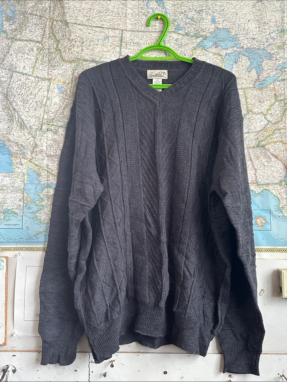 Cable-Knit V-Neck Sweater in Charcoal by Crown & Ivy